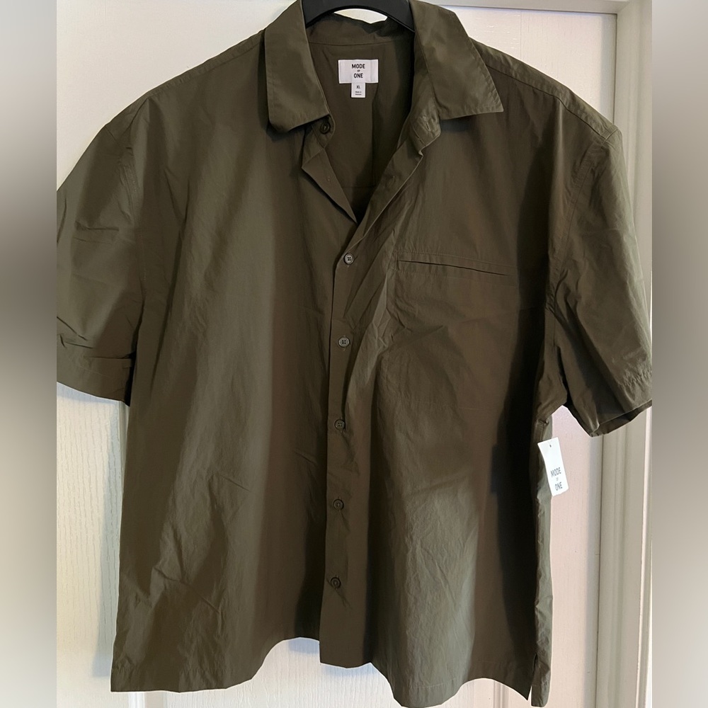 Mode of One Men's Olive Green Short Sleeve lightweight nylon Shirt size XL